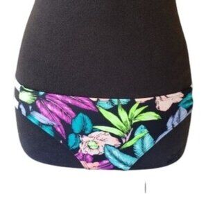 Xhilaration Bikini Bottoms M Floral Strappy Sides Black Multicolor Swimwear